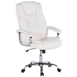 Sedia da ufficio Beliani Advance beige in similpelle, con base cromata e braccioli.