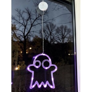 Fantasma LED viola con ventosa come decorazione per finestre per Halloween.