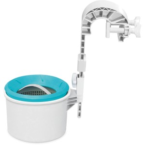 Skimmer de surface Intex Deluxe pour piscine, blanc/turquoise, avec panier filtrant et fixation.