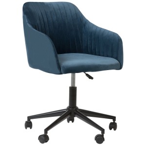 Sedia da ufficio in velluto blu Beliani Venice con braccioli e ruote.