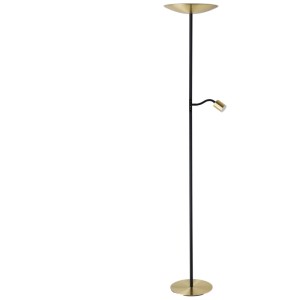 Lampada da terra a LED Eglo nera con luce da lettura effetto ottone.