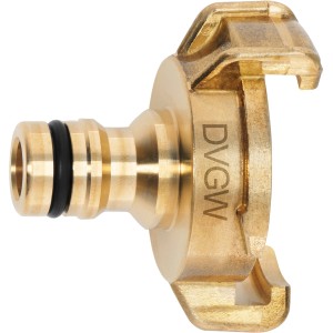 Adaptateur Geka Plus MS DVGW avec griffe et fiche pour systèmes de tuyaux et enfichables.