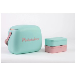 Polarbox Kühlbox 6l Cyan mit 2 Frischhaltedosen, Vintage-Design. Ideal für unterwegs.