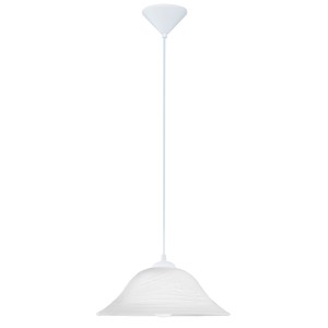 Lampada a sospensione bianca Eglo Albany con paralume in vetro color alabastro.