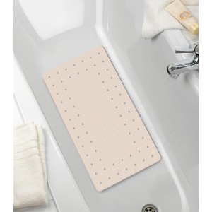 Tappetino da bagno beige Wenko Mirasol (69x39 cm) con struttura antiscivolo nella vasca.