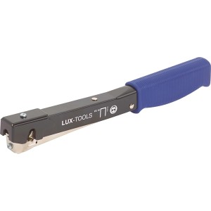 LUX Hammertacker Comfort per graffette a filo fine da 6 mm, con manico blu.