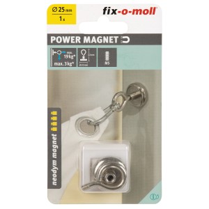 Magnete a vaso Fix-o-moll al neodimio con occhiello, 42 mm, argento, per appendere oggetti.