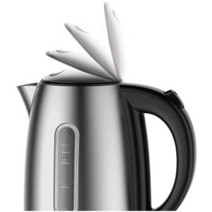 Koenig Bollitore Basic Line, acciaio inox, 1.7 l, con indicatore livello acqua e coperchio aperto.