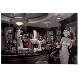 Maxiposter "Java Dreams" (61x91,5 cm) mit James Dean, Elvis und Marilyn Monroe in einem Café.