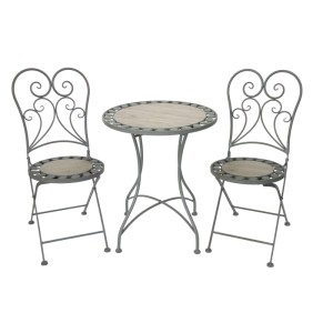 Tavolino bistrot Provence con due sedie, ferro/ceramica, antracite, ideale per balcone e giardino.