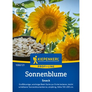 Graines de tournesol Kiepenkerl Snack avec fleurs jaunes et graines de tournesol.
