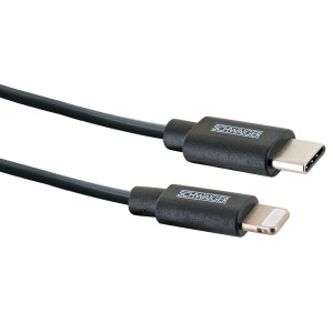 Cavo Schwaiger Lightning, nero, 0,5 m, con connettore USB-C e Lightning per ricarica e sincronizzazione.