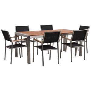 Beliani Set meubles jardin Grosseto 6 places bois d'eucalyptus marron/noir 7 pcs