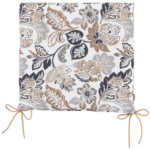 Coussin de siège Doppler à motif floral dans les tons beige, gris et marron, 44x44 cm, avec liens.