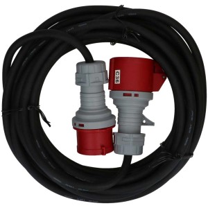 Rallonge CEE noire (10 m) avec fiche et prise 5 pôles pour une utilisation flexible.