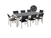 Beliani Gartenmöbel Set mit 8 Stühlen Grosseto Naturstein Geflammt / Schwarz