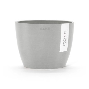 Pot de fleurs Ecopots Stockholm, blanc-gris, 16 cm, en pierre et plastique recyclé pour intérieur et extérieur.