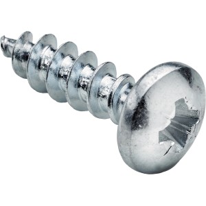 Gros plan d'une vis à tête bombée Hettich, Ø 4,5 mm x 16 mm, en acier galvanisé.