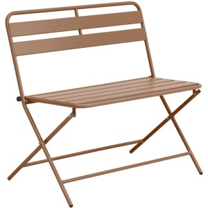 Banc de jardin pliant Hudson en fer couleur terre. Gain de place pour balcon et terrasse.