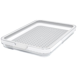 Rotho Contenitore frigo Cauma 1.3 l, scatola in plastica trasparente con inserto scolapiatti per alimenti.