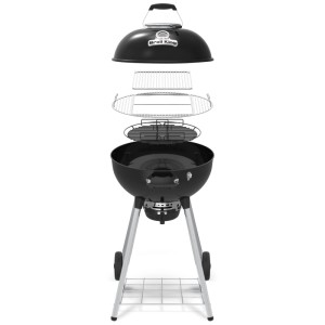 Broil King Kettle GEM Premium 47, barbecue à charbon avec grille en acier inoxydable et thermomètre sur le couvercle.