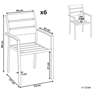 Set sedie da giardino Beliani Vernio (6 sedie), grigio, con dimensioni.
