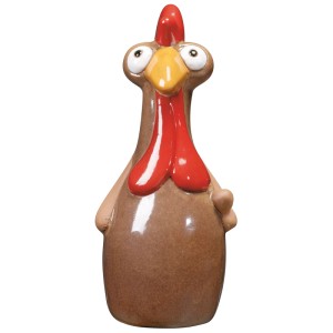 Deroma Dekofigur Huhn Farmer, Gartendeko aus Terrakotta, braun/rot, 21x9x8,5cm.