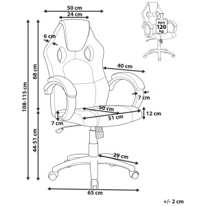 Schizzo: Sedia gaming Beliani Fighter, nero-viola, con dimensioni.