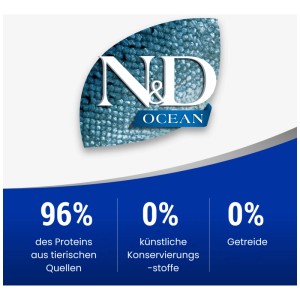 N&D Ocean Katzen-Trockenfutter mit Hering und Orange, Adult, 300g. Details zu Proteinen und Inhaltsstoffen.