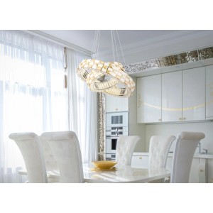 Suspension LED Globo Lidia chromée avec cristaux en verre, Ø 61 cm. Luminaire de plafond élégant pour espaces de vie.