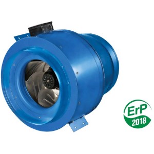 Ventilateur de conduit radial bleu, Ø 125 mm, pour systèmes de conduits plats et ronds.