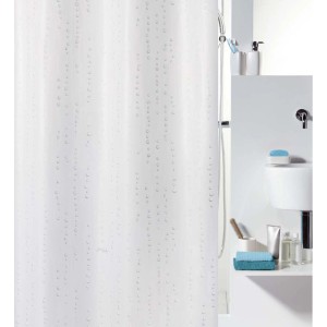 Weißer Spirella Textil-Duschvorhang Wet mit dezentem Tropfenmuster, 120x200 cm.