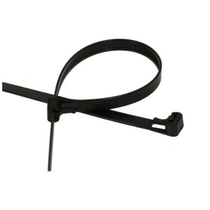 Serre-câble noir, 300x7,5 mm, réutilisable, pour un regroupement flexible des câbles.