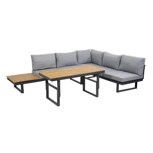 4-teiliges Lounge-Set San Jose in Anthrazit mit verstellbarem Tisch und grauen Polstern.