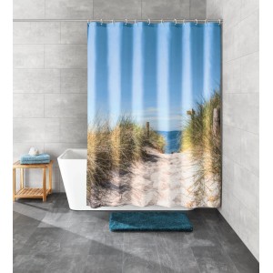 Rideau de douche Kleine Wolke Borkum motif plage, 180x200 cm, Multicolore.