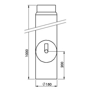 Dessin technique : Tuyau de poêle Firefix, gris foncé, Ø 150 mm, avec trappe de visite. Accessoires pour poêles et cheminées.