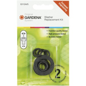 Kit de joints Gardena pour raccord de robinet 940230, comprenant un joint plat et des joints toriques.
