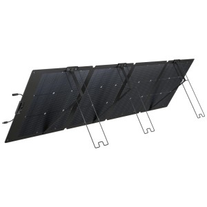 Pannello solare pieghevole nero Ecoflow NextGen G2, 220 W, montato con supporti.