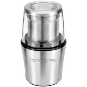 Macinacaffè KSW 1021 in acciaio inox con coperchio trasparente per chicchi di caffè e spezie.