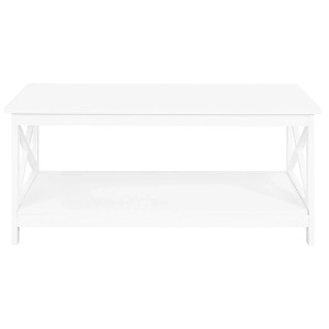 Table basse blanche Beliani Foster en MDF avec étagère et côtés en forme de X.