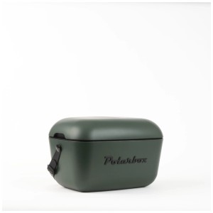 Waldgrüne Polarbox Kühlbox Retro Cooler, 12 l, aus Polypropylen mit schwarzem Logo.