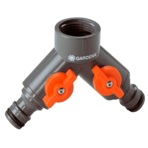 Robinet 2 voies Gardena (G 3/4) pour deux appareils sur le robinet, avec fonction de régulation.