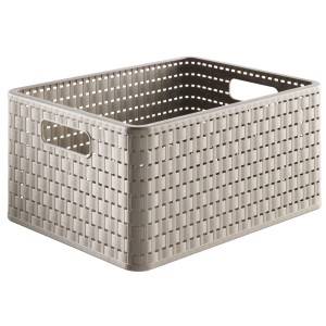 Panier de rangement Rotho Country A4, 18L, Cappuccino, boîte en plastique aspect tressé.