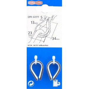 Set di due redance zincate per funi fino a 5 mm, adatte per ferramenta in acciaio inox.