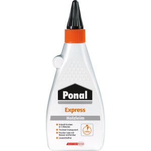 Flacone di colla per legno Ponal Express, 550g, asciugatura trasparente, per incollaggi rapidi.