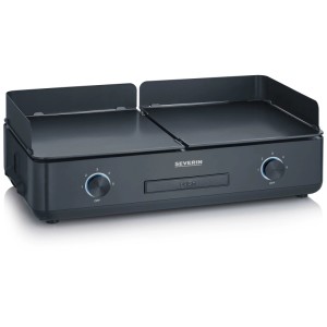 Grill da tavolo nero Severin PG8569 Suave con due aree di cottura e controllo della temperatura.