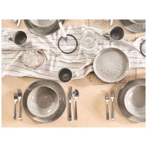 Servizio da tavola Beliani Costmary, 16 pezzi, gres grigio, per 4 persone, piatti, tazze, ciotole.