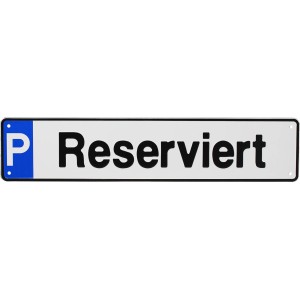 Panneau de parking blanc 'Réservé' en aluminium, 11x52cm, pour intérieur et extérieur.