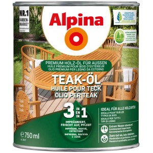 Dose Alpina Teak-Öl 750ml für Holzpflege und Wetterschutz von Teakholz Gartenmöbeln.