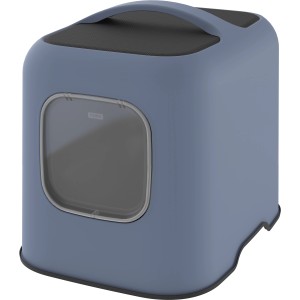Maison de toilette pour chat Rotho Biala bleue avec porte et poignée. Toilettes pour chat d'intérieur.